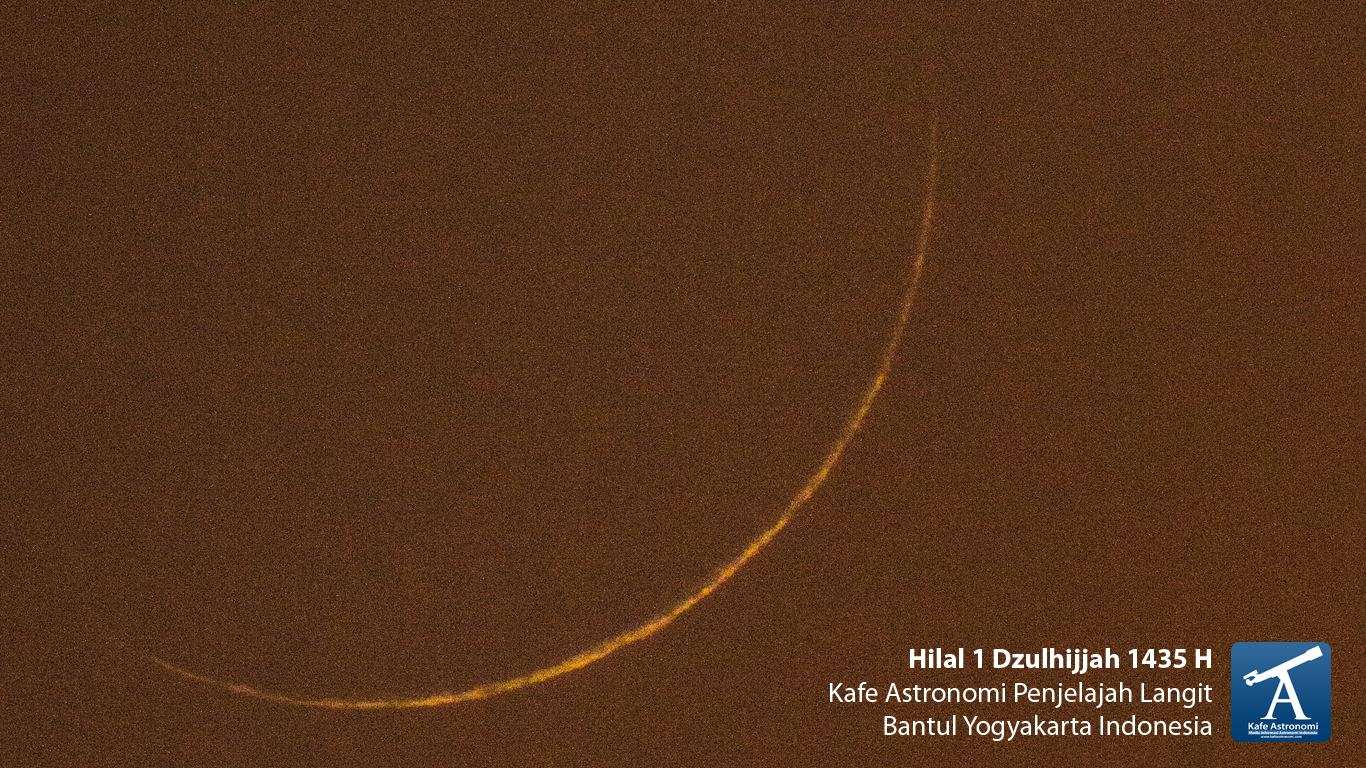 Foto hilal 1 Dzulhijah 1435 H oleh klub astronomi Penjelajah Langit. Sumber : Kafe Astronomi